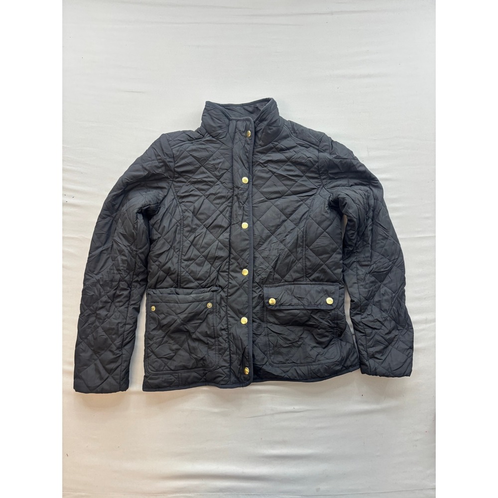 J. Crew Womens Quilted Barn Jacket Black Small Diamond Stitch Snap Front Coat
